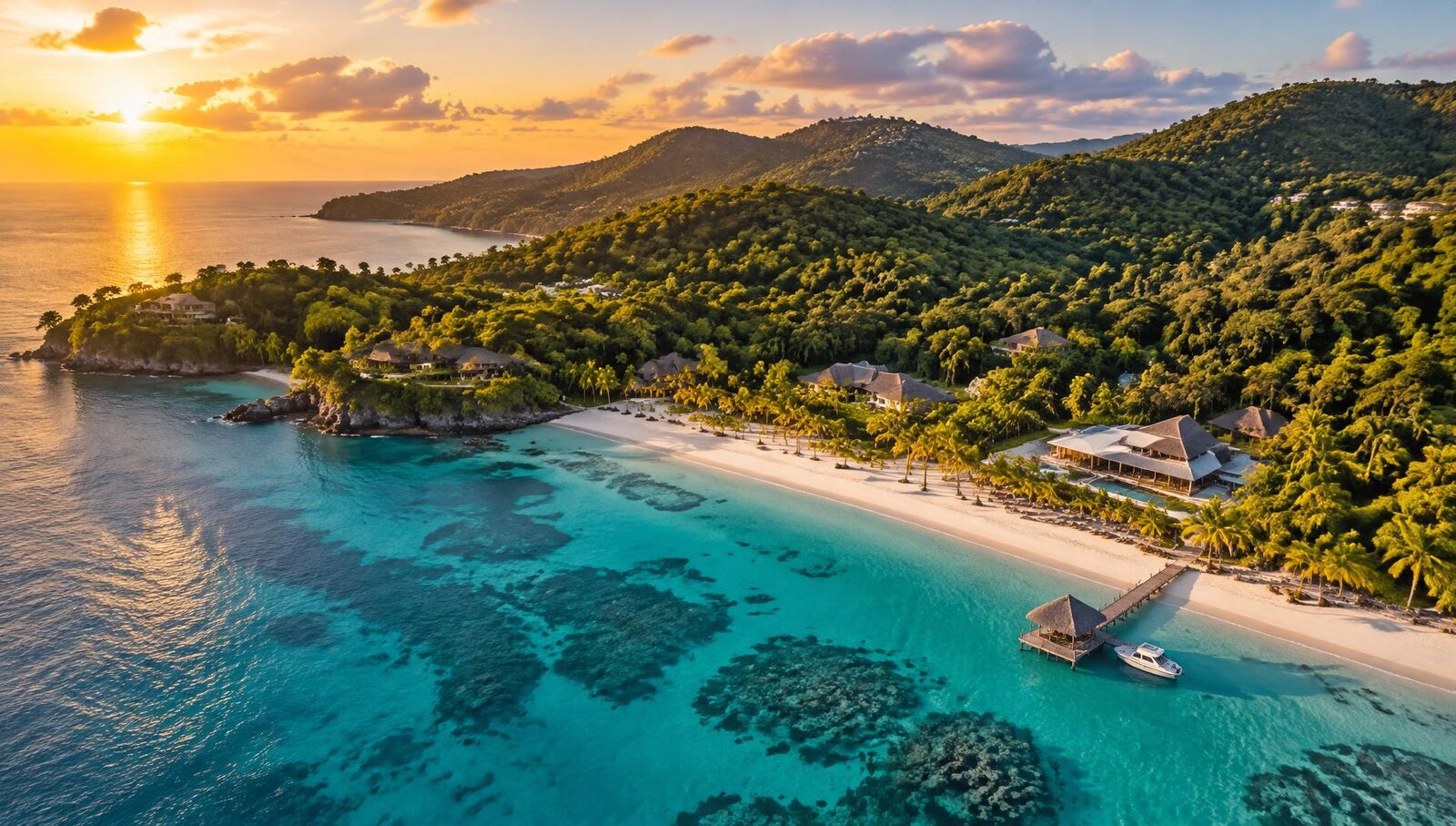 Aerial view of Roatán's turquoise reef and beaches